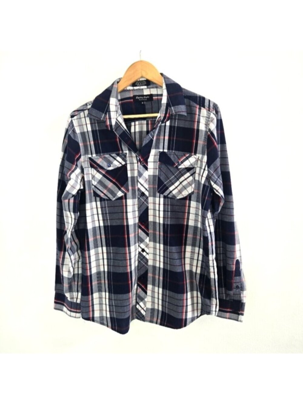 Eighty Eight Men's Plaid Button Down Shirt Navy, White, Red Size Medium